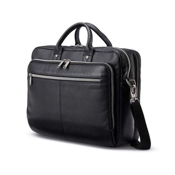 Samsonite Classic Leather Toploader Briefcase With Shoulder Strap - Picture 1 of 16